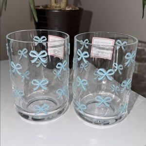 Cupcakes & Cashmere Clear Acrylic Cups with Blue Bows set of 2 NWT BPA Free